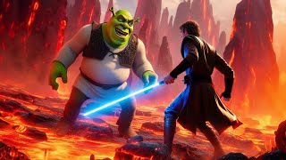 Shrek fights Anakin on Mustafar