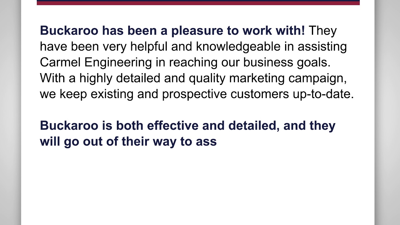 Testimonial for Buckaroo Marketing from Carmel Engineering