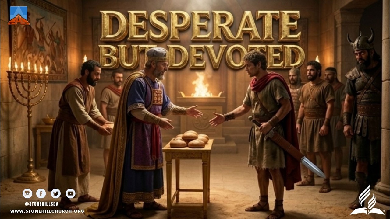 1 Samuel 21
New King James Version
David and the Holy Bread
21 Now David came to Nob, to Ahimelech the priest. And Ahimelech was afraid when he met David, and said to him, “Why are you alone, and no one is with you?”

2 So David said to Ahimelech the priest, “The king has ordered me on some business, and said to me, ‘Do not let anyone know anything about the business on which I send you, or what I have commanded you.’ And I have directed my young men to such and such a place. 3 Now therefore, what have you on hand? Give me five loaves of bread in my hand, or whatever can be found.”

4 And the priest answered David and said, “There is no [a]common bread on hand; but there is holy[b] bread, if the young men have at least kept themselves from women.”

5 Then David answered the priest, and said to him, “Truly, women have been kept from us about three days since I came out. And [c]the vessels of the young men are holy, and the bread is in effect common, even though it was consecrated in the vessel this day.”

6 So the priest gave him holy bread; for there was no bread there but the showbread which had been taken from before the Lord, in order to put hot bread in its place on the day when it was taken away.

7 Now a certain man of the servants of Saul was there that day, detained before the Lord. And his name was Doeg, an Edomite, the chief of the herdsmen who belonged to Saul.

8 And David said to Ahimelech, “Is there not here on hand a spear or a sword? For I have brought neither my sword nor my weapons with me, because the king’s business required haste.”

9 So the priest said, “The sword of Goliath the Philistine, whom you killed in the Valley of Elah, there it is, wrapped in a cloth behind the ephod. If you will take that, take it. For there is no other except that one here.”

And David said, “There is none like it; give it to me.”

David Flees to Gath
10 Then David arose and fled that day from before Saul, and went to Achish the king of Gath. 11 And the servants of Achish said to him, “Is this not David the king of the land? Did they not sing of him to one another in dances, saying:

‘Saul has slain his thousands,
And David his ten thousands’?”

12 Now David took these words [d]to heart, and was very much afraid of Achish the king of Gath. 13 So he changed his behavior before them, pretended [e]madness in their hands, [f]scratched on the doors of the gate, and let his saliva fall down on his beard. 14 Then Achish said to his servants, “Look, you see the man is insane. Why have you brought him to me? 15 Have I need of madmen, that you have brought this fellow to play the madman in my presence? Shall this fellow come into my house?”