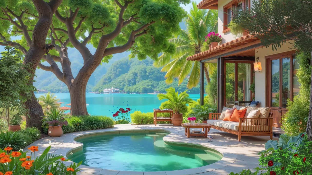 Tropical Morning Porch & Happy Jazz Music 🍏 Happy Bossa Nova Jazz Music for Relax, Study & Work