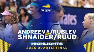 Rublev/Andreeva vs. Ruud/Shnaider Highlights | 2026 US Open Quarterfinal