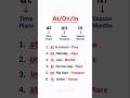 Prepositions - At/On/In sentences with examples #viral #english#suscribe#explore #trendingshorts