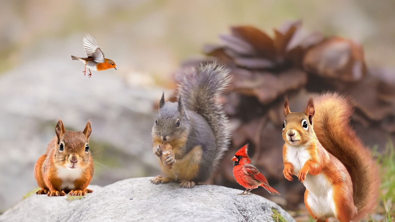 Non-Stop CAT Videos 🎥😻 Squirrels & Birds Run On The Green Grass🕊🍀 TV To Soothe Cat's Anxiety