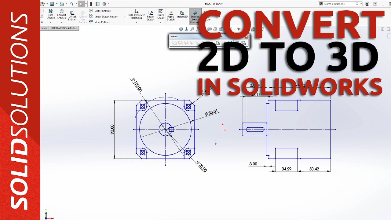 How do I convert 2D to 3D in Solidworks?