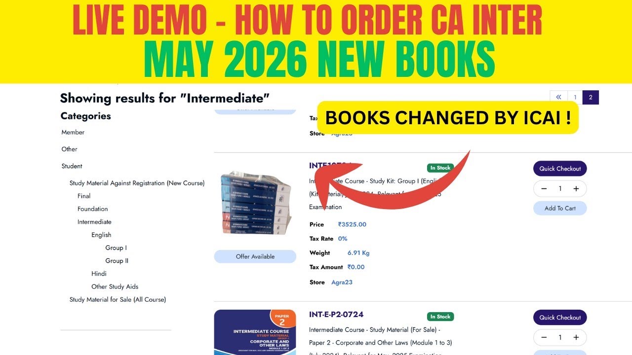 How to order CA intermediate May 2026 Books | CA intermediate New Books