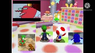 Luigi and Toad reactions to squidward busts a nut with Yoshi Ukiki and Tuxie