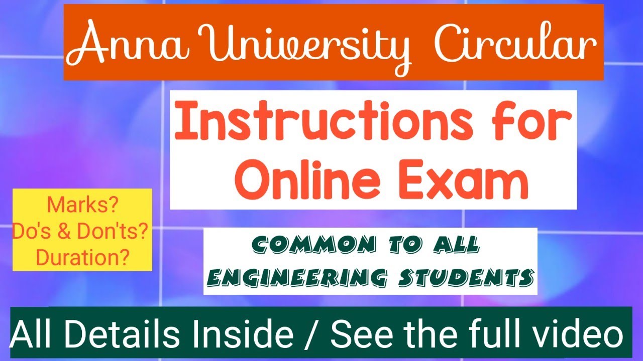 Anna University Circular - Online Exam General Instructions