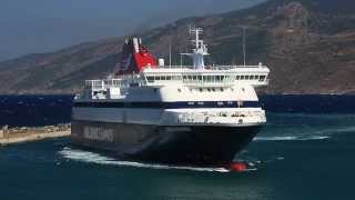 The Greek ferry Nissos Mykonos arrival and departure at Evdilos, Ikaria