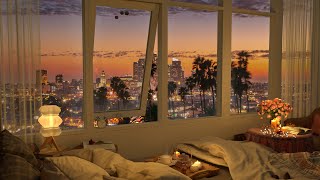 Cozy Bedroom With A Sunset View of Los Angeles  Smooth Piano Jazz Music for Study, Work, Sleep