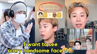 Taehyung nodded his head to greet a fan, but the fan ran ahead realizing V is scary handsome😂🤣
