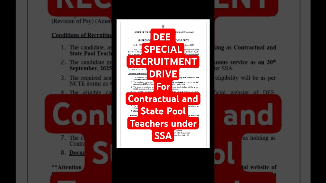 DEE SPECIAL RECRUITMENT DRIVE FOR CONTRACTUAL & STATE POOL TEACHERS UNDER SSA 