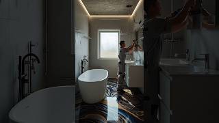 Luxury Bathroom Epoxy Floor Transformation | Metallic Marble Renovation Timelapse. #creative