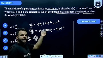 The position of a particle as a function of time \(t\), is given by \(x(t)=a t+b t^2-c t^3\) whe....