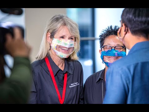 Clear face masks allow hearing-impaired therapist to lip read co-workers