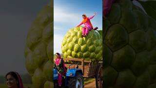 Miniature Custard Apple Juice Tiny Punjabi Women Make Giant Fruit Juice Hyper-Realistic Art