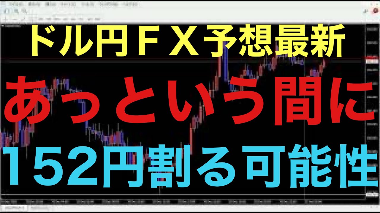 【ドル円FX予想最新】あっという間に週足レベルのフィボナッチ23.6%のポイントまで下落してきました！朝一、下窓開けで次のターゲットは152円を一気に割にくるか注目です！週足は上昇波、中期足では下落波