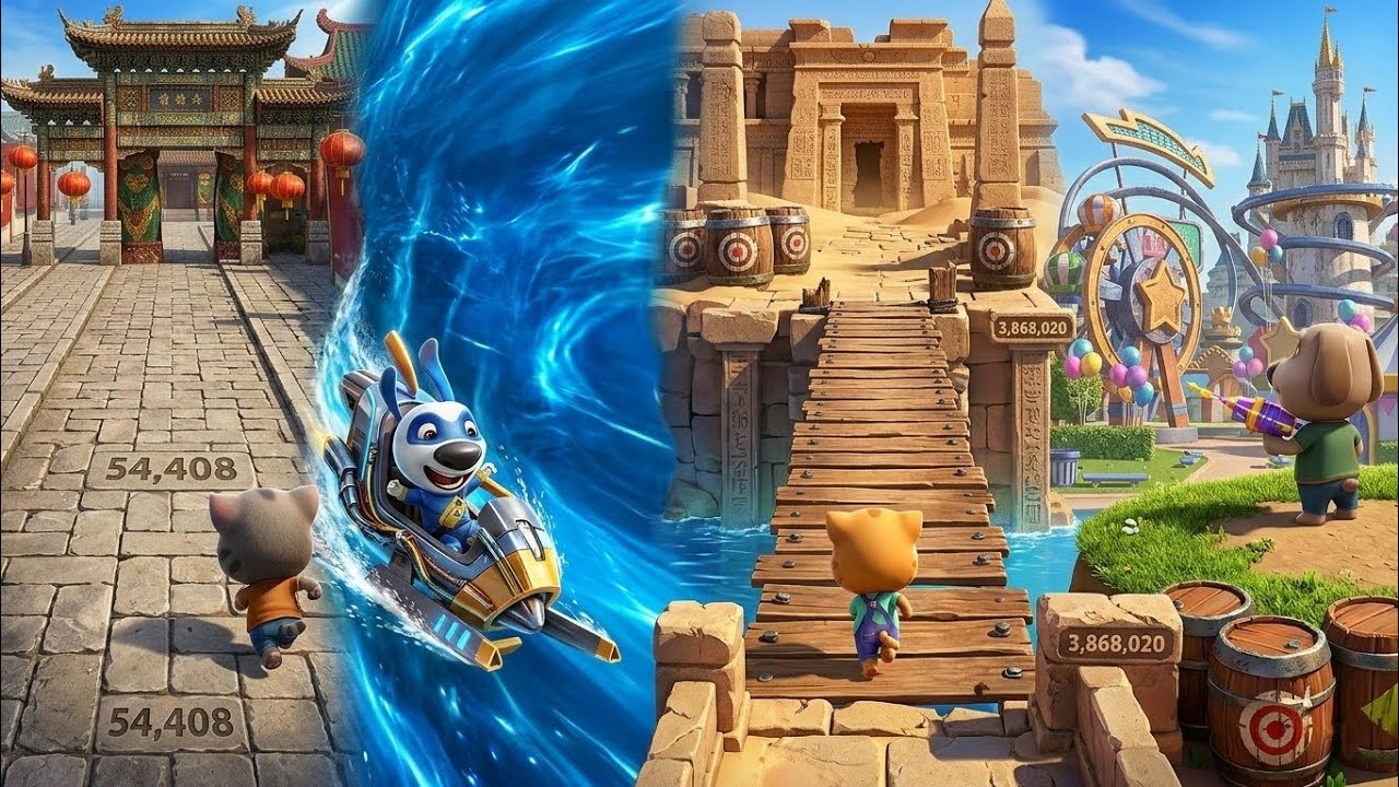 Игровой процесс Talking Tom Gold Run, Talking Tom Hero Dash, Pet Runner, Running Pet (Android/iOS)