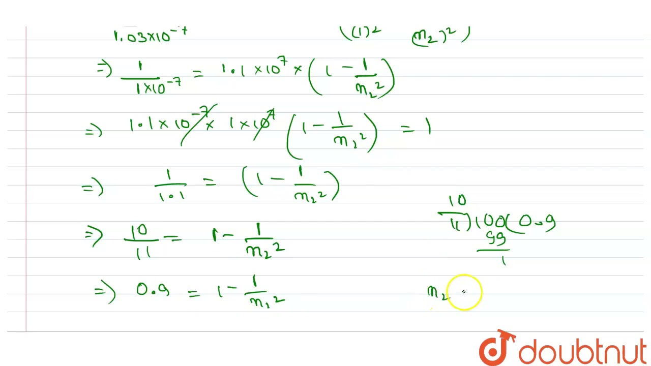 A line in Lyman series of hydrogen atom has a wavelength of 1.03xx10^(-7)m  . What is the initial...