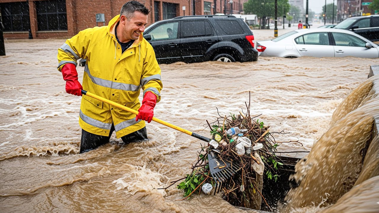 Flood Fighters in Action Unclogging Drains to Save Streets! - YouTube