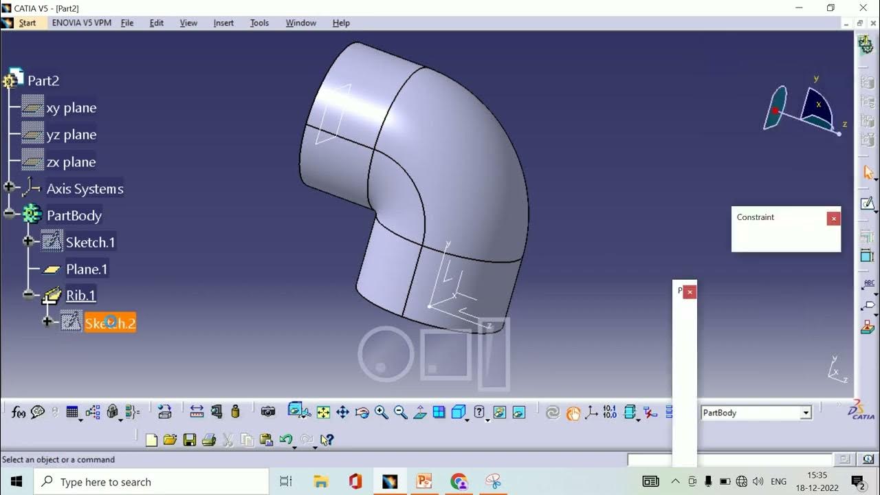 HOW TO USE RIB AND SLOT MERGE END RIBS COMMAND IN CATIA V5 SWEEP