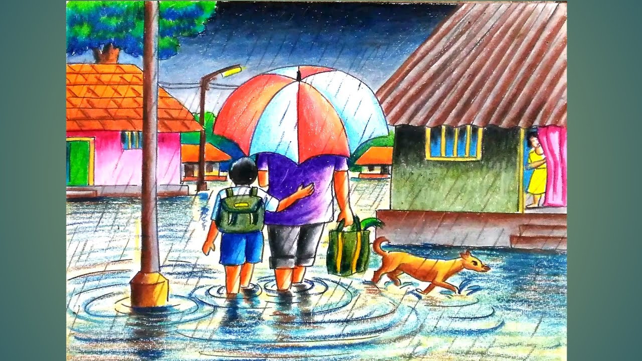 Rainy Day Scene Drawing Easy ~ Drawing Kids Easy Draw Rainy Season Rain ...