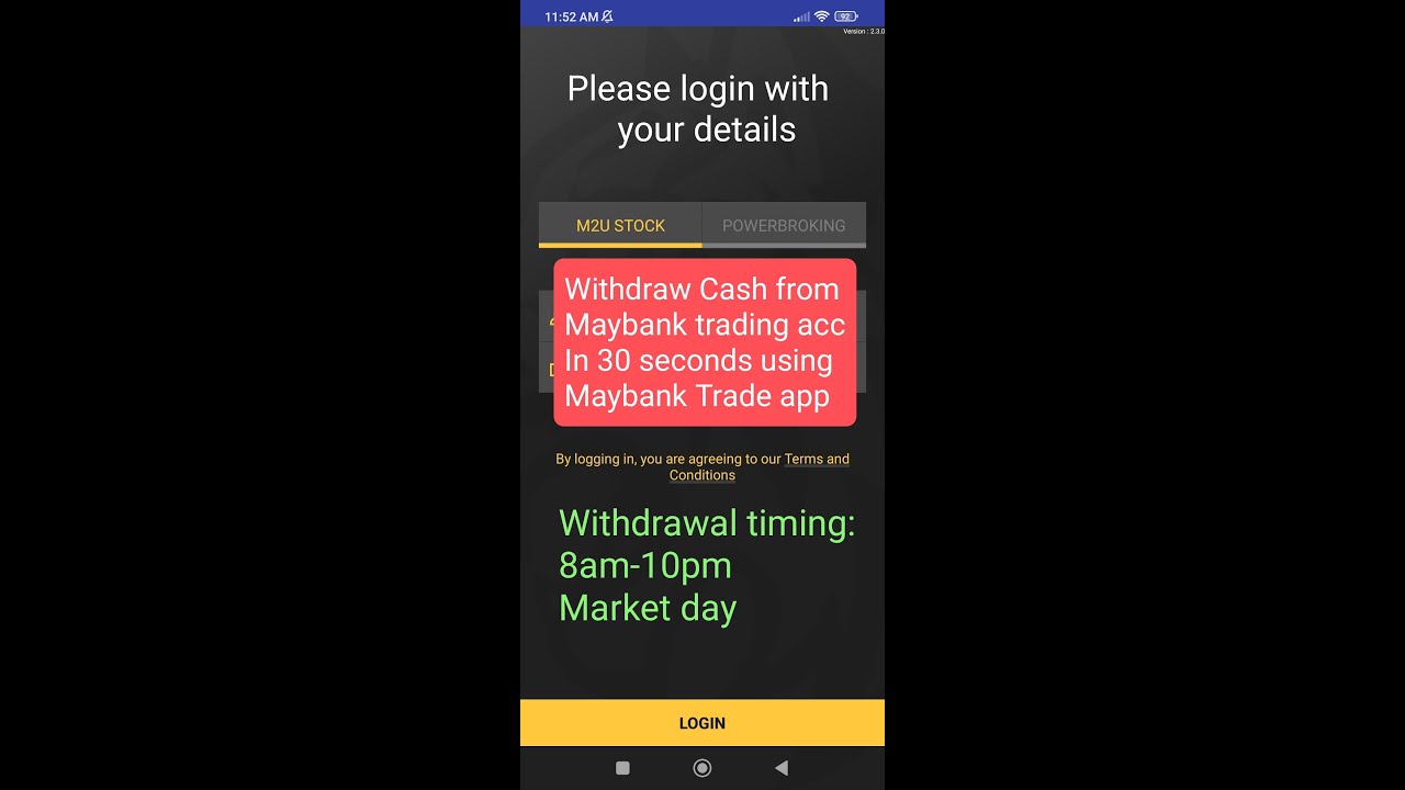 Withdrawal cash from Maybank share investment account using Maybank Trade app in 30 second only