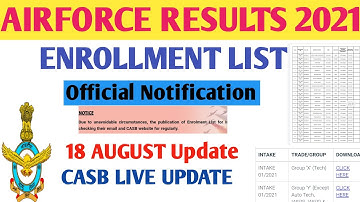 ✅Airforce X and Y Group Enrollment list|Indian Airforce Results 2021|IAF Results date Update CASB