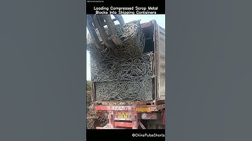 Loading Compressed Scrap Metal Blocks into Shipping Containers! 🔩📦 #Shorts #Viral #Trending #FYP