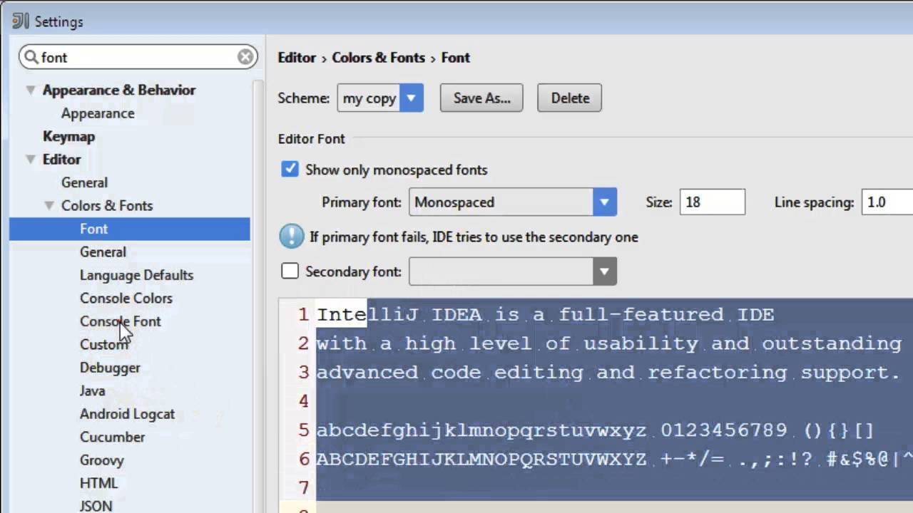 intellij exit presentation mode font size