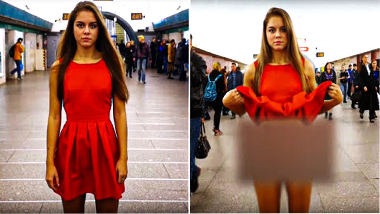 Young Woman Lifts Her Skirt Up In Public Places To Protest Against