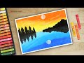 Beautiful Reflection Scenery / Oil pastel Drawing for beginners