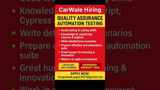 CarWale Hiring — QA Automation Tester | Cypress • Appium • JavaScript | Navi Mumbai | Apply Now