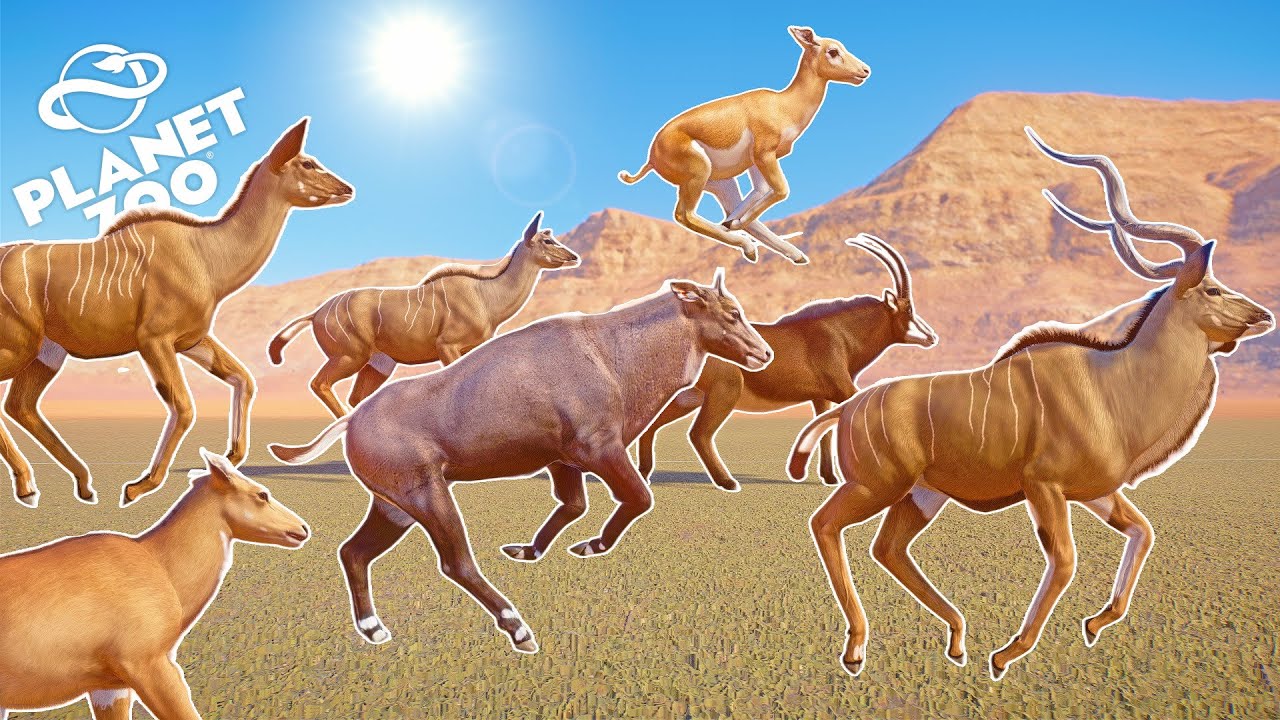130+ Animals Massive Group Running Race in Planet Zoo,  Nilgai vs BlackBuck vs Kudu vs Antelope