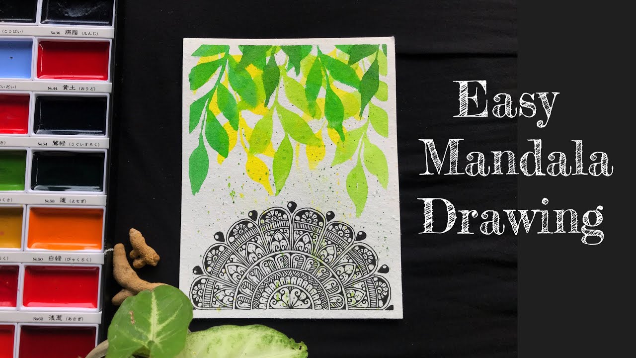 🌿 Easy Mandala Drawing With Watercolour Background || Easy watercolour 🌿