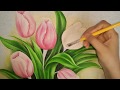 Aula 8 como pintar tulipa. Pintura para iniciante#pinturaemtecido