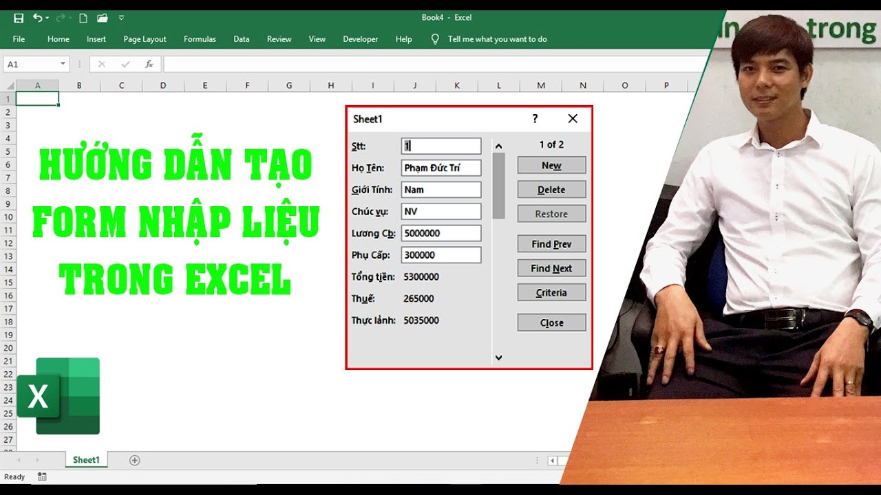 สร้างฟอร์มกรอกข้อมูล excel 2010 Update 2022 Tạo Form nhập liệu trong Excel