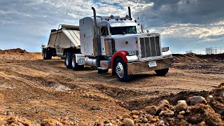 Busy Day Loading, Hauling, Unloading and pushing up material, Belly Dump, Trucker VLog 💯💯💯