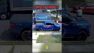Amazon Driver Tosses Package, Hits Truck! #shorts #delivery #package
