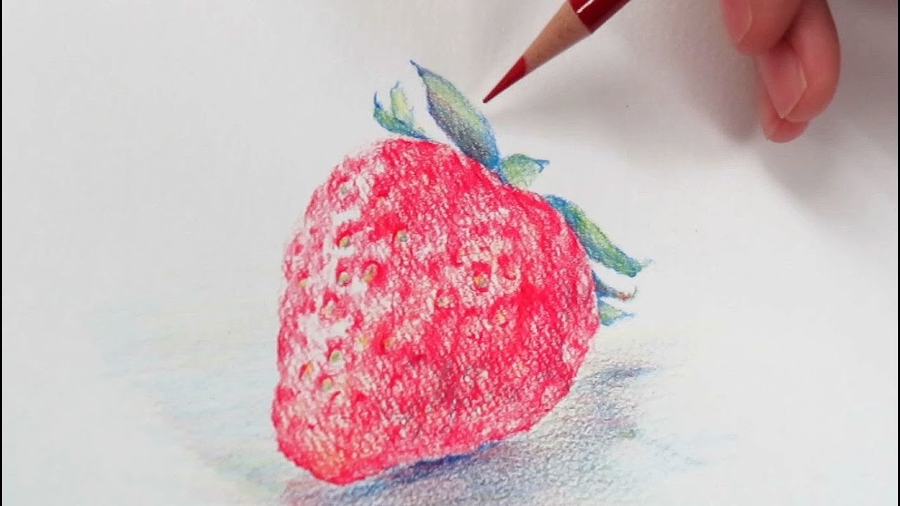 初心者のための色鉛筆画 自宅で出来る 赤 青 黄色 3色の色鉛筆で描くイチゴ Youtube