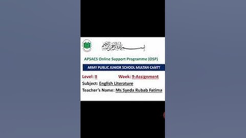 APS CLASS 2 WEEK 9 ENGLISH LITERATURE