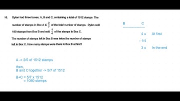 P6 2019 Nan Hua SA1 Q16 - Fraction Problem Sum | Dylan A B C boxes stamps | PSLE Maths