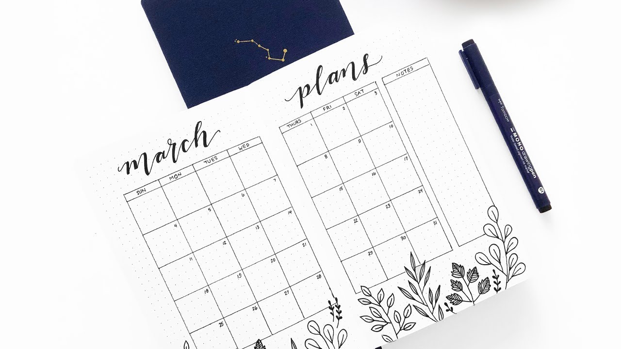 Archer and Olive Plan With Me: March Dot Grid Journal Spread 