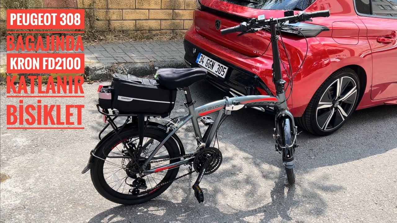 🚴 Peugeot 308 bagajında katlanabilir bisiklet Kron Fd2100 inceleme (Disk Fren & 21 Vites & Katlanır)