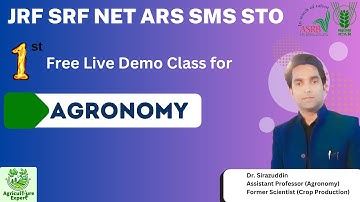 Agronomy ICAR JRF SRF NET ARS SMS STO Live Demo Class 1 || Latest ICAR Pattern Oriented Classes ||
