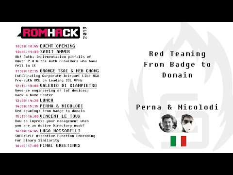 RomHack 2019 - Francesco Perna & Lorenzo Nicolodi - Red teaming: from badge to domain [ITA]