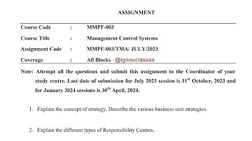 IGNOU MMPF - 003 Solved Assignment July 2023 Jan 2024 PDF | IGNOU MBA | Management Control Systems
