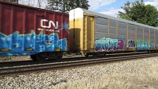 Cn 8852, 5680 Rolling A Westbound Train With Ns Flat Cars, Ssw Hopper By Vicksburg, Mi