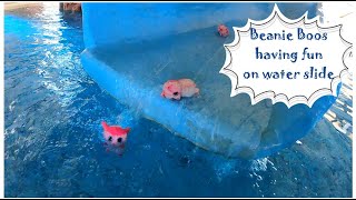Our Beanie Boos are having fun on water slide. Beanie Boos & Wonder Woman at the swimming pool.