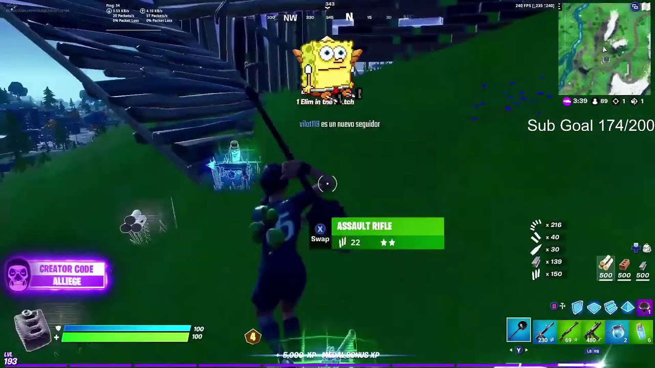 Alliege mata a Bugha, 2 Vista del directo