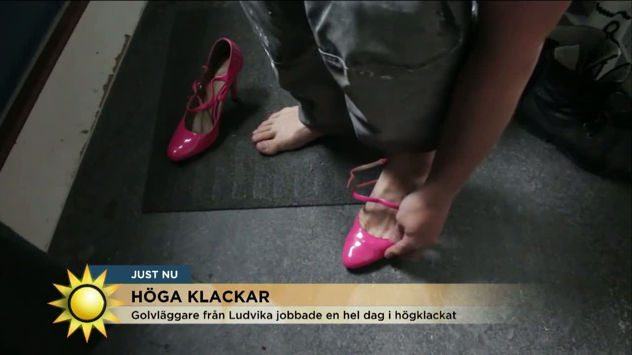 Emil Andersson lade golv - i högklackat - Nyhetsmorgon (TV4)